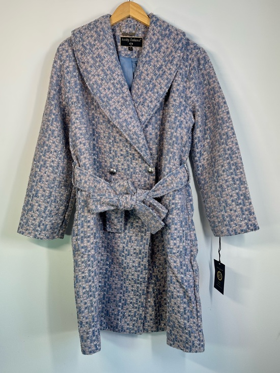 kathy ireland Jackets & Blazers - Kathy Ireland NWT Blue Pink Bouclé Tweed Belted Coat Women’s Large